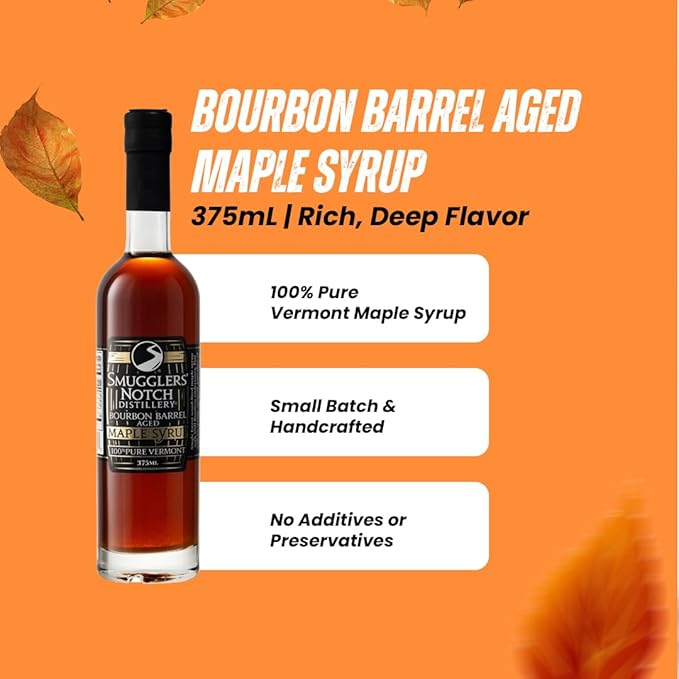 Smugglers’ Notch Maple Works – Bourbon Barrel Aged – 100% Pure Vermont Maple Syrup – Natural Sweetener &amp Gluten Free – Rich Taste – Waffles and Pancakes Cocktails Marinades 12.68 Fl Oz. (375 mL