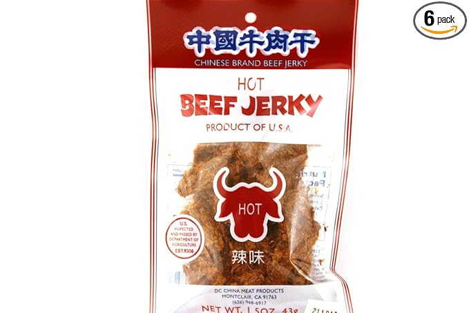 China Meat Beef Jerky (Hot Flavor) - 1.5oz - 43g (Pack of 6)