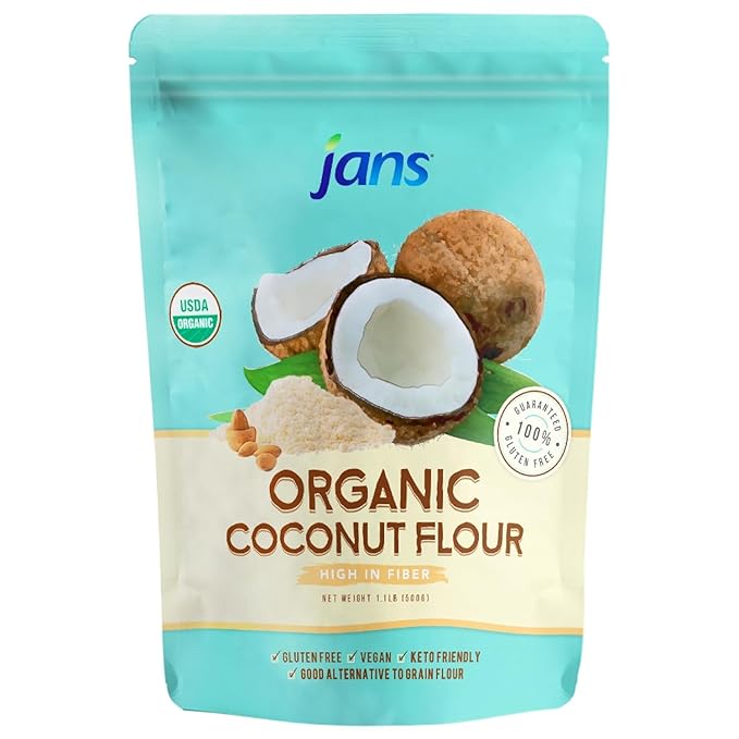 Jans Organic Coconut Flour (1.1 lb Pack of 12) Certified Organic Gluten-Free Keto Paleo Vegan Friendly Multi Purpose Flour Alternative High Fiber