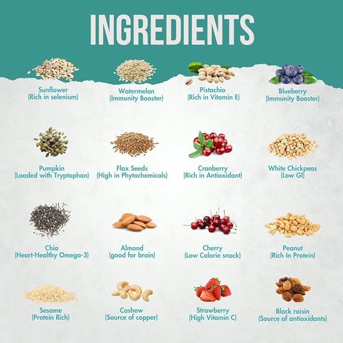 Roasted Premium Nuts Seeds &amp Berries Unsalted (Mix of 14 Super Nuts Seeds &amp Berries) | Oil-Free Roasting | No Salt | Slow baked Trail Mix - 400 gm