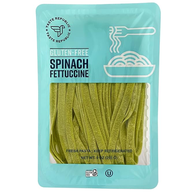 Gluten-Free Pasta Spinach Fettuccine Fresh Brown Rice Noodles Cook in Just 3 Minutes by Taste Republic Frozen 9oz (6 pack)