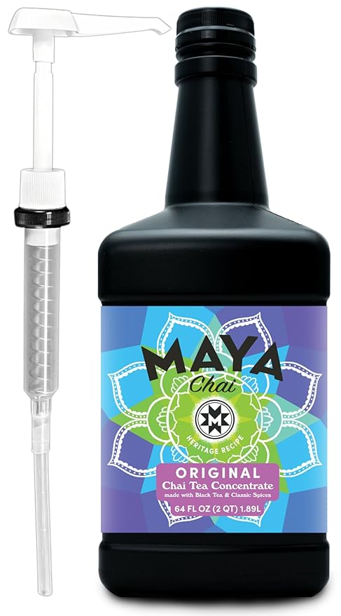 Maya Chai Tea Concentrate Heritage Recipe Original 64 Ounce with White Pump