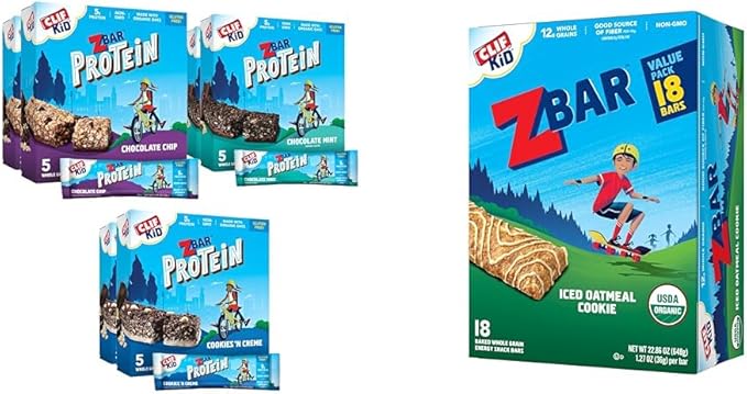 CLIFT Kid Zbar Protein Bars (Chocolate Chip Chocolate Mint Cookies 'n Creme) and Zbar Iced Oatmeal Cookie Bars Value Pack - 30 Count Protein Bars and 18 Count Cookie Bars
