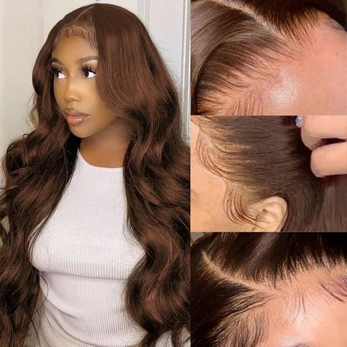 200% Density 13x6 Auburn Brown Body Wave Lace FrontWigs Chestnut Brown Colored Human HairWigs For WomenHD Transparent Lace FrontWig Human Hairwith Baby Hair 20 Inch