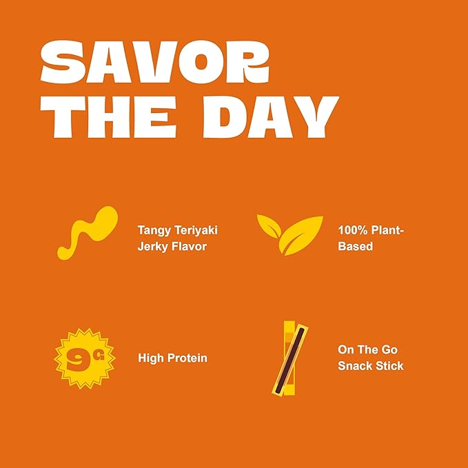 Bean Stalk Savory Snack Sticks Teriyaki Flavor| Plant Based Meatless Vegan Jerky Snacks | High-Protein 9g each | Non-GMO | Vegetarian | Perfect On-the-Go Snack | 24 pack
