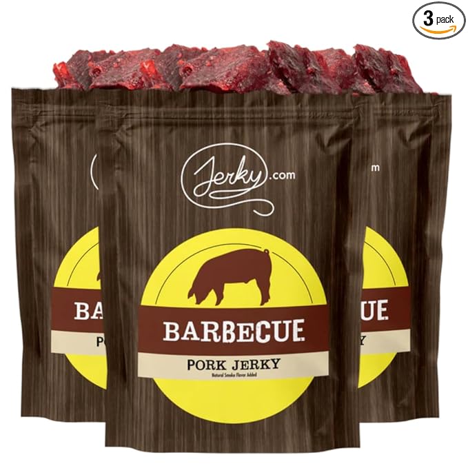 Jerky.com's Barbecue Pork Jerky - 3 PACK - The Best Wild Game Pork Jerky on the Market - 100% Whole Muscle - No Added Preservatives No Added Nitrates and No Added MSG - 7.5 total oz.