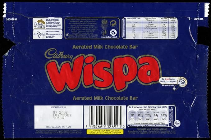 Cadbury Wispa 4 Bars (Pack of 11 Total 44 Bars)