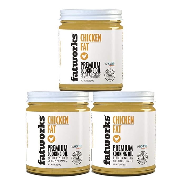 Fatworks Premium USDA Organic Chicken Fat 3 pack Ultimate Cooking Oil for Gourmet Frying and Baking. Hormone antibiotic free WHOLE30 APPROVED KETO PALEO 3-7.5 oz. Jars
