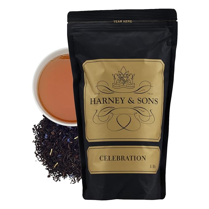 Harney &amp Sons Celebration Tea 16 oz loose Black Yea with Cinnamon Apricot and Hazelnut flavors