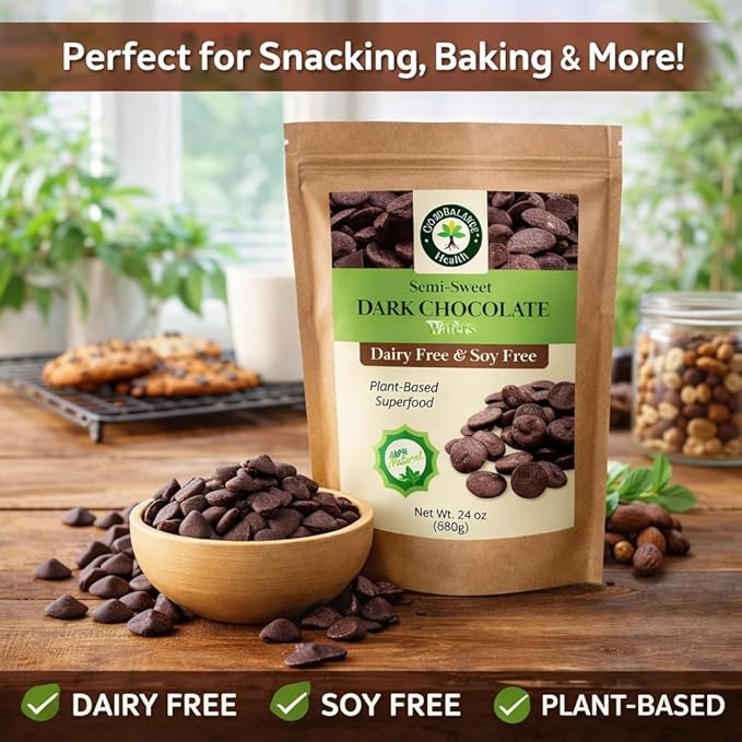 Good Balance Health Dark Chocolate Wafers Semi Sweet Dairy Free Soy Free Melting Chocolate for Deserts Baking Fondue Dipping Decorations 1 Resealable Bag 24oz total