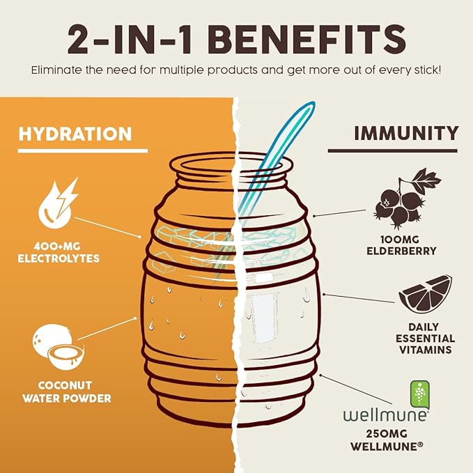 Salud 2-in-1 Hydration Packets + Immunity Electrolytes Powder Tamarindo - Agua Fresca Drink Mix Elderberry Dairy &amp Soy Free Non-GMO Gluten Free Vegan Low Calorie 1g Sugar (15 Servings)