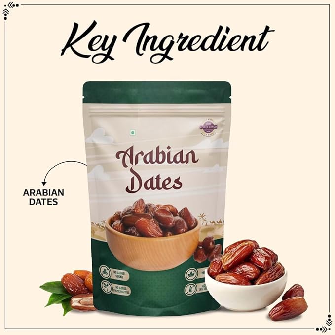 Generic Premium Arabian Dates Soft And Chewy Texture Khajur | Khajoor | No Preservatives | No Added Sugar | Rich in Iron Fibre &amp Vitamins -500 gm