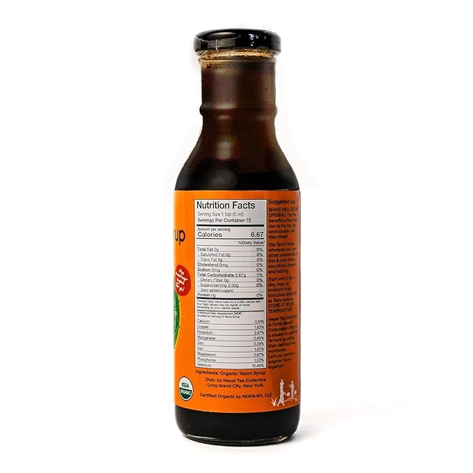Nepal Tea Yacon Syrup 100% Organic 9.5 Fl Oz Glass Bottle - Low Calorie Satisfying Sweetness Rich in Minerals Low Glycemic High in FOS/Prebiotic for Digestive Health