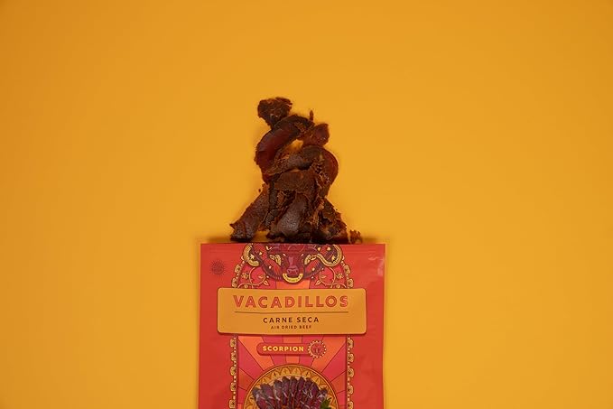 Vacadillos - High Protein Carne Seca | 30g Protein Sugar Free Carbs Free Gluten Free Dairy Free Keto &amp Paleo Friendly | Mexican Inspired Beef Jerky Snack | Scorpion Pack Of 4