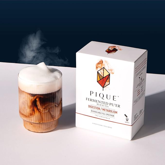 Pique Organic Fermented Black (Ripe) Pu'er Tea - Support Healthy Metabolism Digestion - 28 Single Servings (1 Pack)