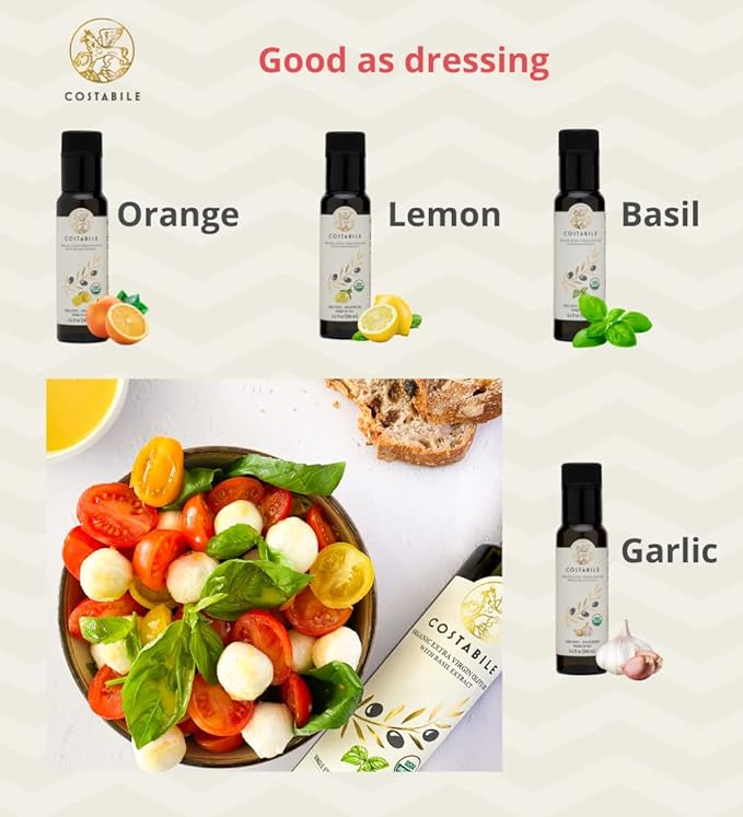 Gift set of 5 infused olive oils and Lemon Infused Olive Oil. Extra Virgin Olive Oil from a single grove in Italy COSTABILE
