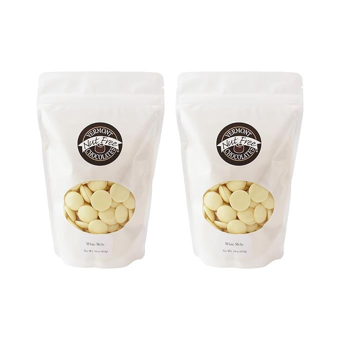 Vermont Nut Free Chocolates Melts (White) 16 Ounces 2 Bags Nut-Free Egg-Free Kosher