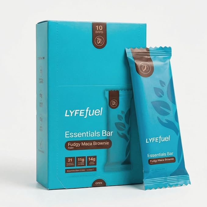 Meal Replacement Bar by LyfeFuel - Vegan Protein Bar Packed with Organic Superfoods Fiber &amp 21 Essential Nutrients from 100% Plant Based Whole Foods (Fudgy Brownie - Box of 10) Gluten Free Paleo