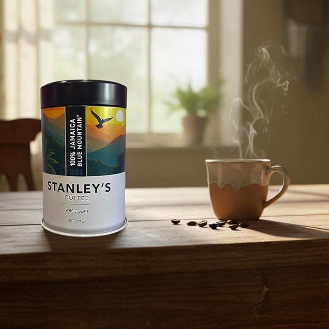 Stanley's Coffee - 100% Jamaica Blue Mountain Coffee Authentic Whole Bean Medium Roast Certified Single Origin Gourmet Jamaican Coffee Beans Premium Gift for Coffee Lovers 8oz