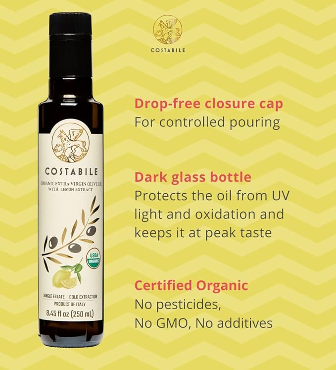 Basil infused &amp Lemon Infused Extra Virgin Olive Oil. All-natural olive oils. 100% Italian. COSTABILE
