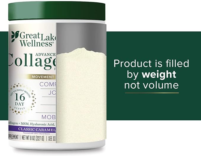 Great Lakes Wellness Movement Boost Advanced Collagen Peptides Powder with MSM Hyaluronic Acid Vitamin C - Joint Mobility &amp Comfort - Caramel Flavored - Non-GMO Keto Kosher - 8 oz