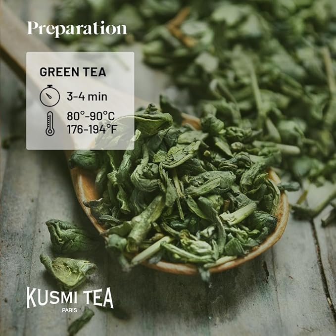 Kusmi Tea - Spearmint Green - Organic Blend of Gunpowder Green Tea with Mint - Peppermint Tea - Enjoy Hot or Ice - Organic Flavored Green Tea - Loose Leaf Tea - Tin Box of 3.5 oz - For about 50 cups