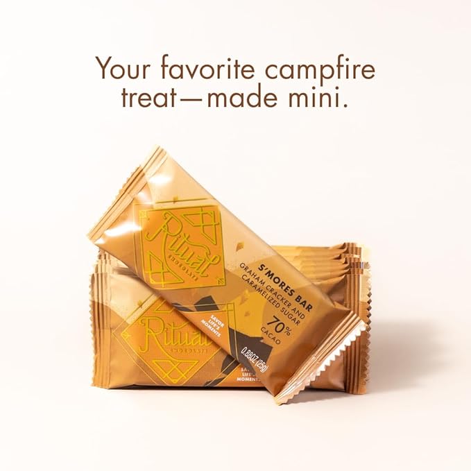 Ritual Chocolate S’mores Mini Bars 8-Pack – 70% Dark Chocolate with Caramelized Sugar &amp Graham Cracker Crumbs – Artisan Bean-to-Bar 25g Each
