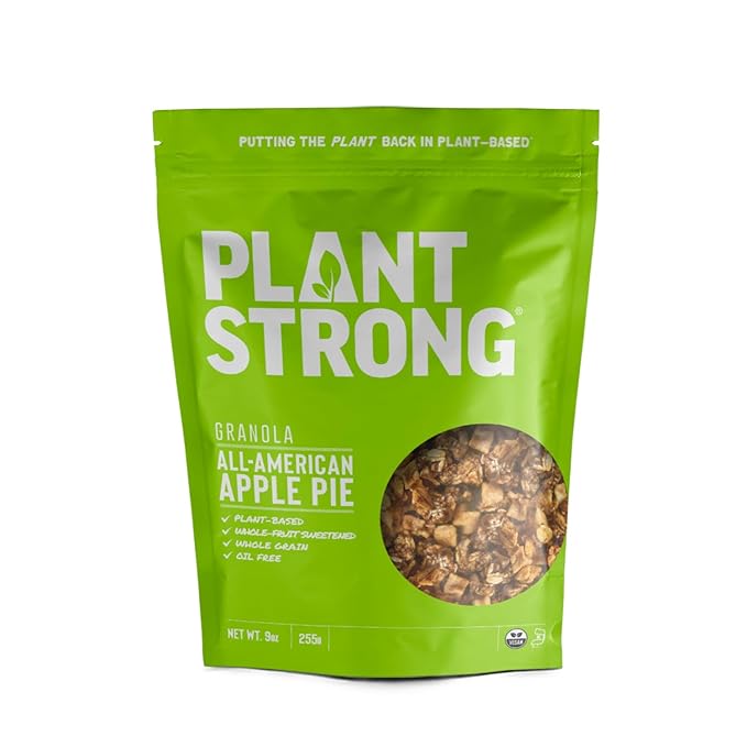 PLANTSTRONG All-American Apple Pie Granola – Whole Grain Oil-Free Granola with Chewy Dried Apples Sweetened Only with Dates Made from Whole Plants Crunchy Breakfast or Snack (4-Pack (9 oz Bags))