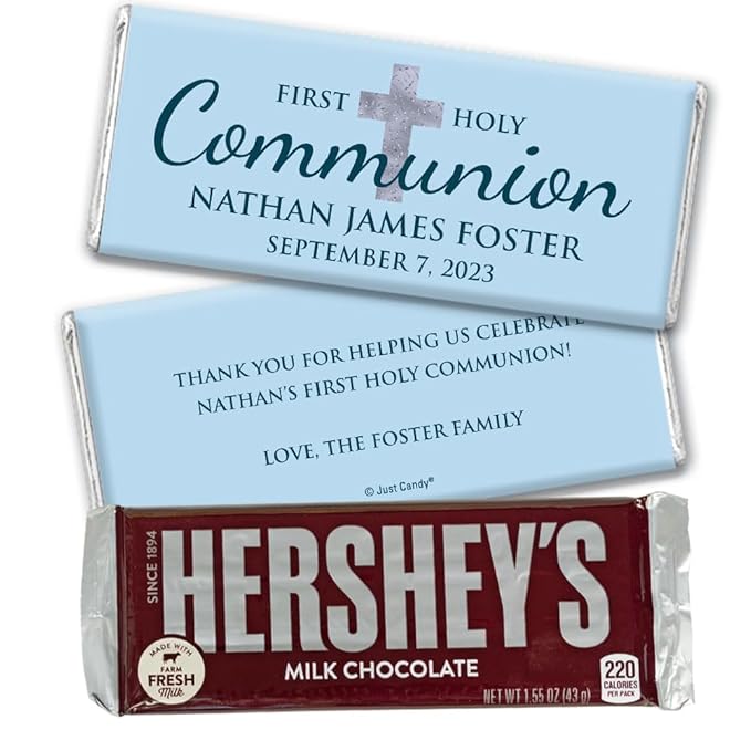 252 Pack Personalized First Holy Communion Blue Chocolate Candy Bar Favors For First Communion Party Favors Gifts Candy Treat Bags Table Decor Buffets &amp More