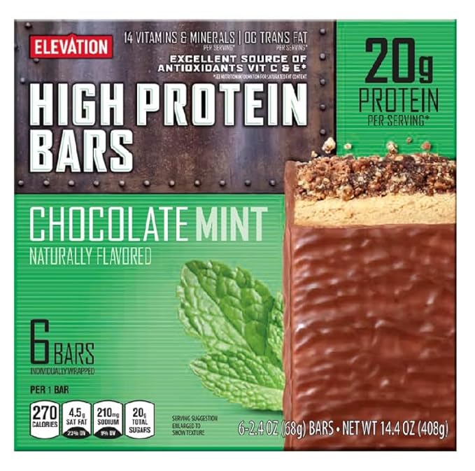 Millville Elevation Mint Chocolate and Chocolate Peanut Butter High Protein Bars 14.4oz 408g (Pack of Four)