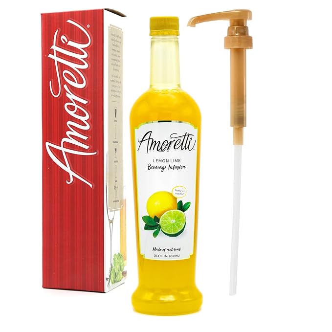 Amoretti - Lemon Lime Beverage Infusion - Drink Mix &amp Water Enhancer with Pump for Flavoring Cocktails Waters Teas and other Beverages Preservative Free