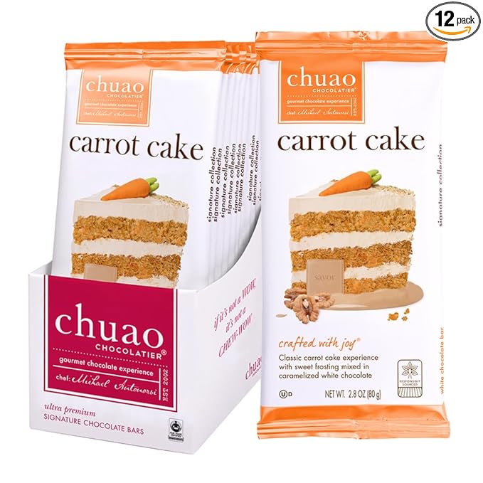 Chuao Chocolatier Carrot Cake White Chocolate Bars | Gourmet Caramel Chocolate Artisan European No Preservatives | For Easter Gift Baskets Christmas Valentines Day Gifts for Women Men Birthday C