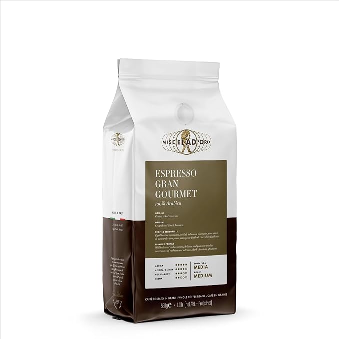 Miscela d’Oro Gran Gourmet Espresso Beans – 1.1 lb Bag – Balanced Italian Roast with Cashew Raisin &amp Dark Chocolate Notes – Medium Roast Whole Bean Coffee – Made in Italy