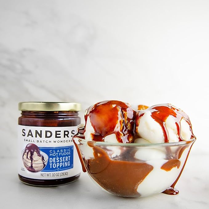 Sanders Classic Hot Fudge Topping 10oz Jar (3-Pack) - Premium Ice Cream Topping Gluten-Free Chocolate Sauce - Perfect for Cakes Ice Cream &amp More - New Wider Jar