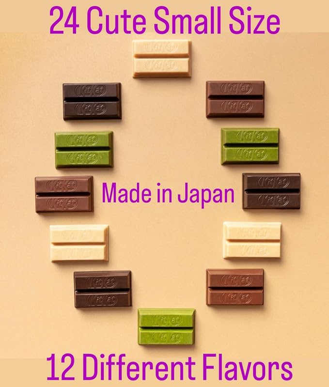 Konbini Japan - 24 Mini Japanese KitKat Chocolate Variety Pack Assortment (12 Flavors X2) Authentic Candy Snacks Wafer Sweets Gift - 24 Cute Small Size - Less Sugar Compared to Western Versions