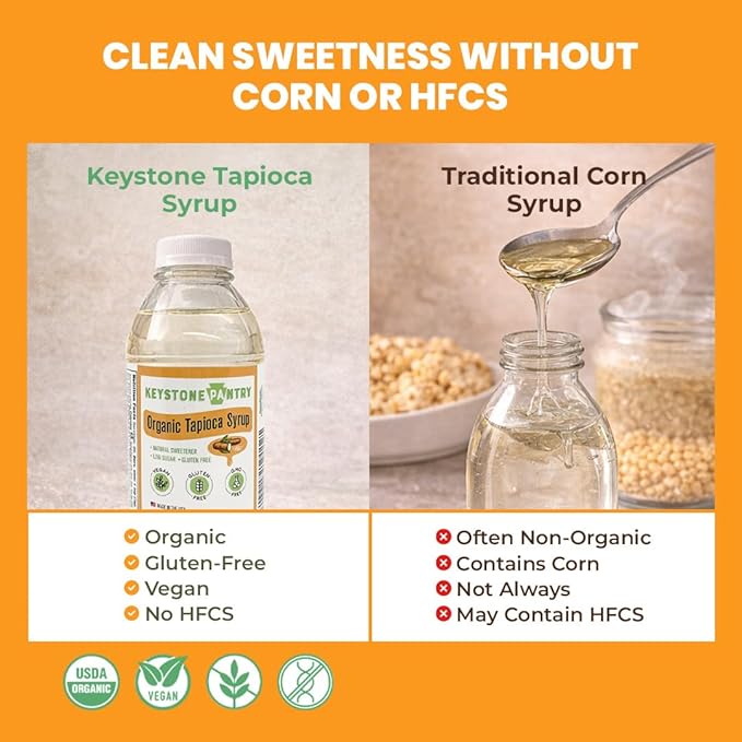 Keystone Pantry Organic Tapioca Syrup for Baking Ice Cream Fudge and More – Gluten-Free Vegan Sweetener – Corn Syrup and HFCS Alternative – 23 oz Bottle – 15 Pack