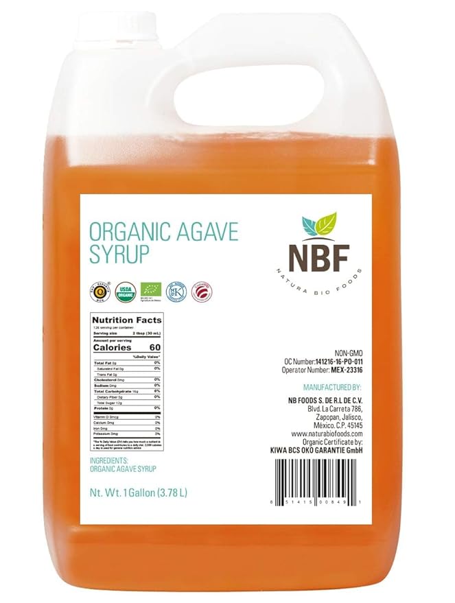 NBF Agave Syrup Organic Nectar Low Carb Sugar substitute for baking drinks &amp more Family-friendly Gluten free Ideal for restaurants and industrial kitchens Ambar 176oz