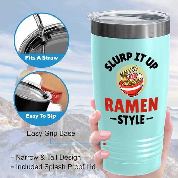 Ramen Lover Teal Edition Viking Tumbler 20oz - Slurp it up - Food Lovers chicken pumpkin vegan pantry spicy noodles