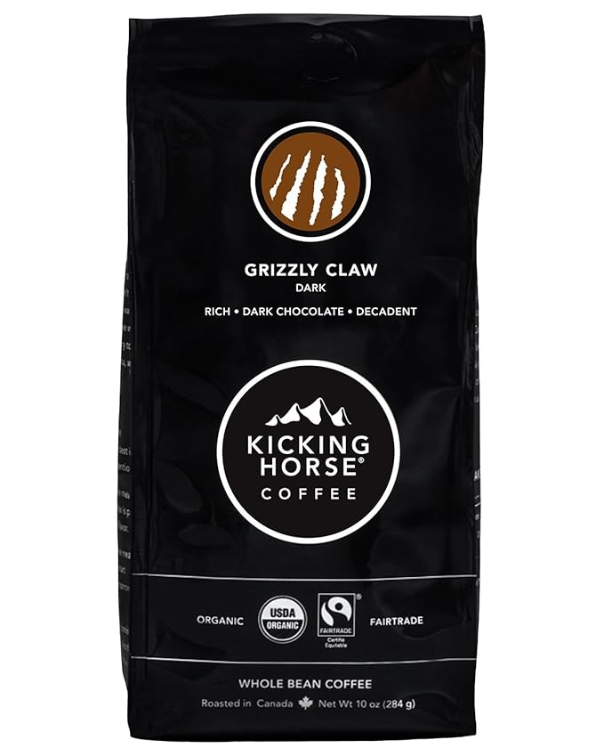 Kicking Horse Coffee Grizzly Claw Dark Roast Whole Bean 10 oz - Certified Organic Fairtrade Kosher Coffee (Pack of 6) (Packaging may vary)10 Ounce (Pack of 6)