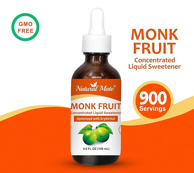 100% Monk Fruit Liquid Sweetener (Optimized with Erythritol) - 4 FL OZ (120 mL) – Glass Bottle| 1Pack)