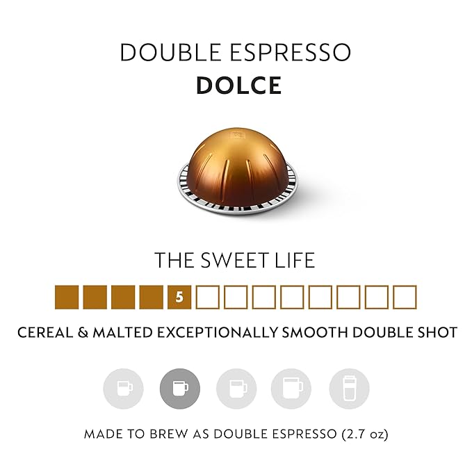 Nespresso Capsules Vertuo Double Espresso Dolce 30-Count Espresso Pods Brews 2.7 oz.