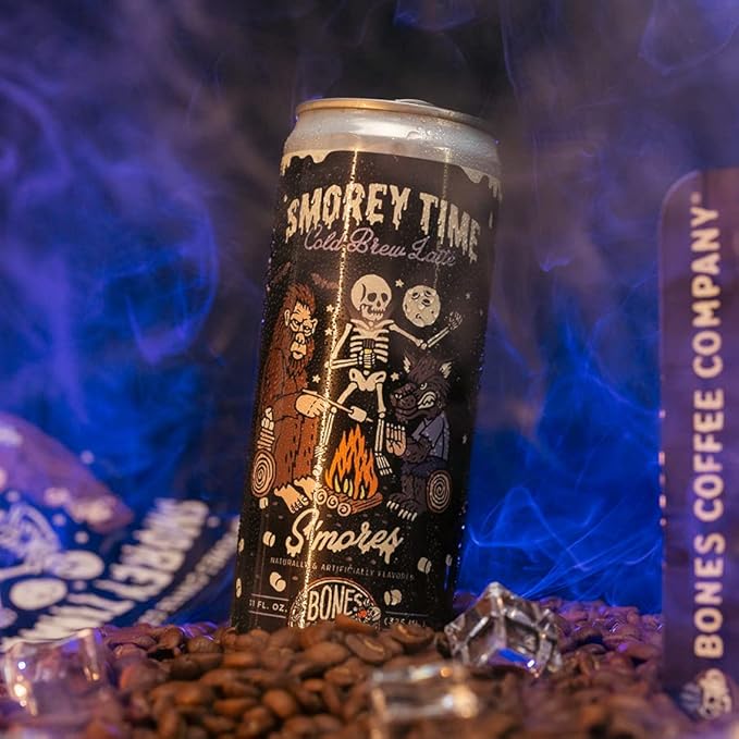 Bones Coffee Company S'morey Time Latte S'mores Flavored Coffee Medium Roast Ready To Drink Iced Coffee in Can 11 Fl Oz Can (12 Pack)