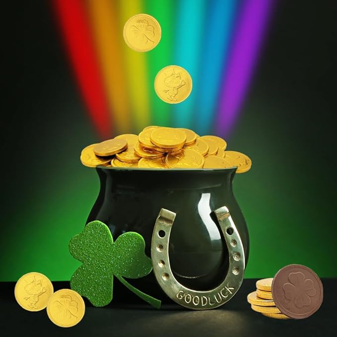 St. Patrick's Day 25 Chocolate Coins Gold Shamrock Coins Foils Belgian Milk Chocolate Clover Coins Resealable Bag Nut-Free (3 Bags)