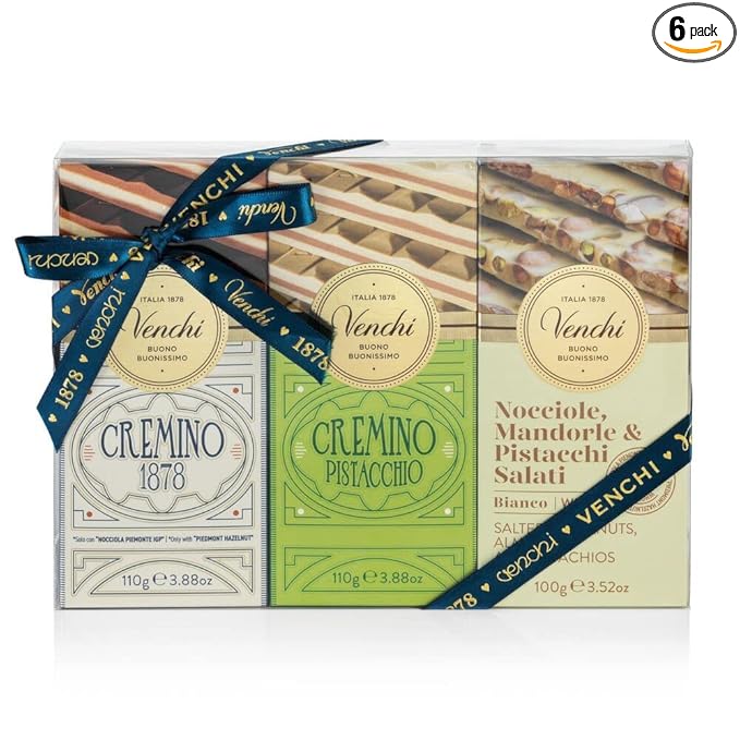 Venchi - Bundle of 6 White Chocolate with Salted Nuts and Cremino Bars 22.57 oz - Gluten Free - Family Pack