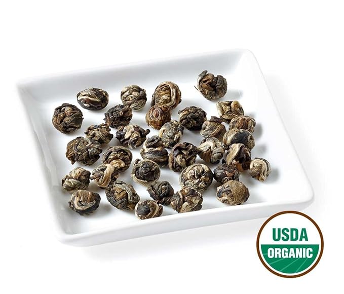 Golden Moon Tea Organic Jasmine Pearls Green Tea - Loose Leaf Dragon Pearls Premium Grade Non GMO - Half Pound (96 Servings)