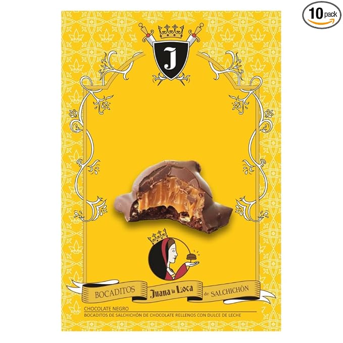 Juana La Loca Bocaditos Dark Chocolate Salchichón Bites – Uruguayan Chocolate Candy Filled with Dulce de Leche 40 g / 1.41 Oz Each (Box of 10)