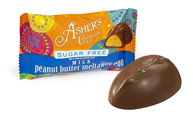 Asher's Chocolates Sugar Free Milk Chocolate Eggs Small Batches of Kosher Chocolate Family Owned Since 1892 13 Individually Wrapped Chocolate Eggs (13 Count Sugar Free Peanut Butter)