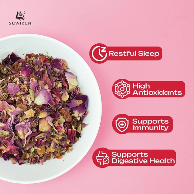 Suwirun Organic Rose Tea 25 Bags – 100% Pure Rose Petals – Delicate Floral Aroma Naturally Caffeine-Free – Relaxing Herbal Tea Enjoy Hot or Cold