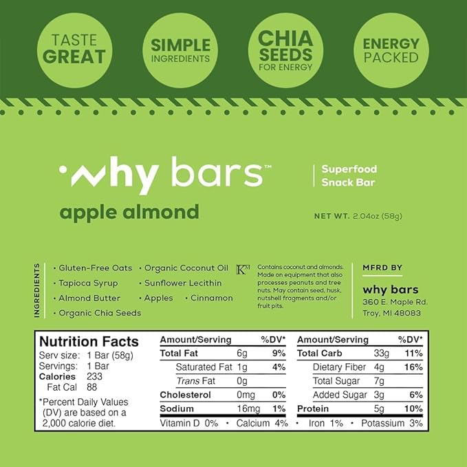 Superfood Protein Bars 2.04 Ounce Bars - Protein Bar Superfood Gluten Free Non GMO Organic Vegan Simple Ingredients (Apple Almond)