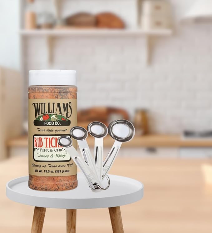 2x Williams Food Co Seasoning Rib Tickler 13.5 OZ – Bundle with Measuring Spoon Set – Includes Williams Chili Seasoning for Ideally Seasoned Ribs and Chili – Gift Set (3 Items)